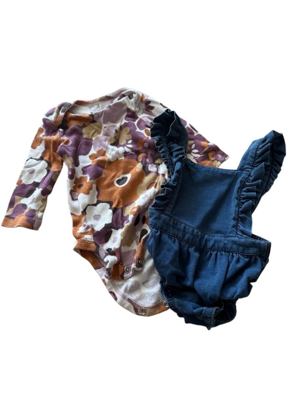 Baby Girl Outfit Set 0-3 Months Carter’s Floral Bodysuit Cat & Jack Denim Romper